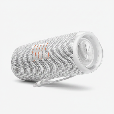 JBL Flip 6 White - Light Grey Background with Shadow